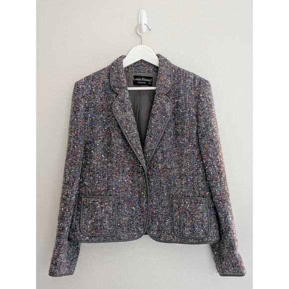 Louis Feraud Women’s Tweed Skirt Suit Gray FR 44 US Large Two Piece Skirt Set - Picture 2 of 10